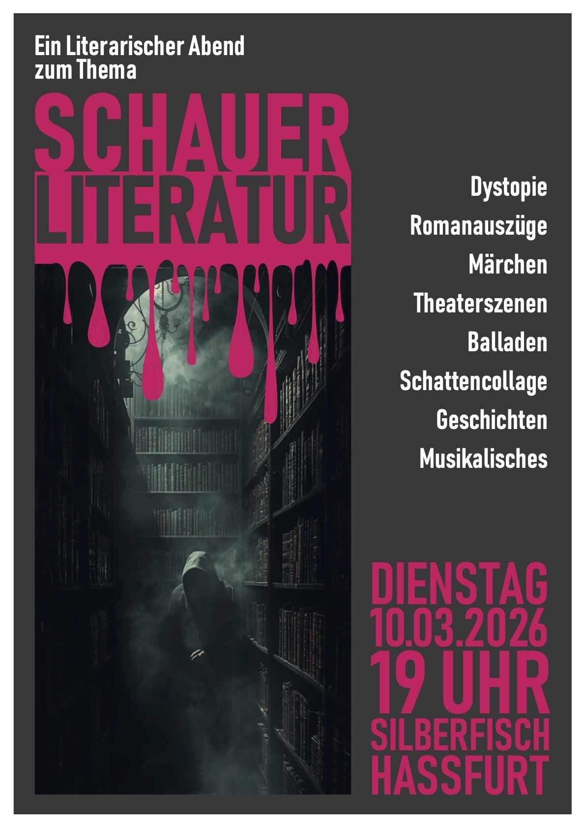 Plakat zum Literarischen Abend Plakat Literarischer Abend Schauerliteratur 2026